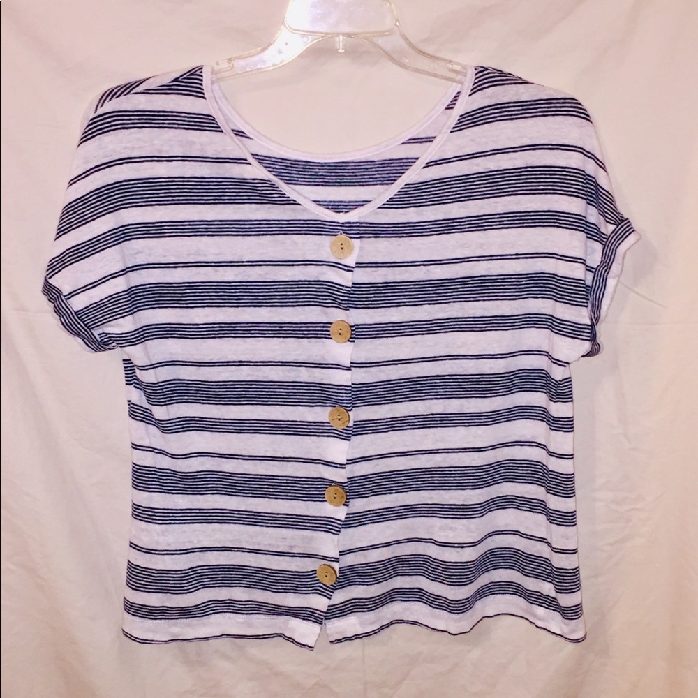 Blue and White Striped Shirt.